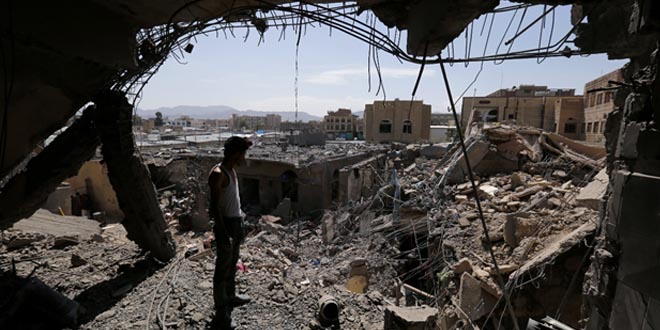 Buildings in Sana, the capital of Yemen, destroyed in a Saudi airstrike. Credit Mohammed Huwais/Agence France-Presse — Getty Images Courtesy New York Times
