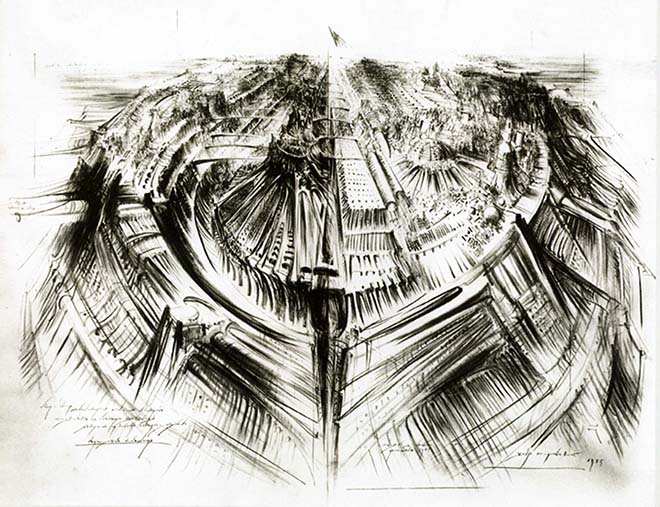 kolja-milunovic-grad-drugi-naziv-brod-grad-pariz-1985-olovka-na-papiru-200x250-cm-privatno-vlasnistvo
